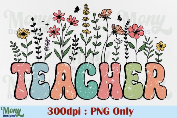 Retro Teacher PNG & Floral Flower Design: A Creative Asset